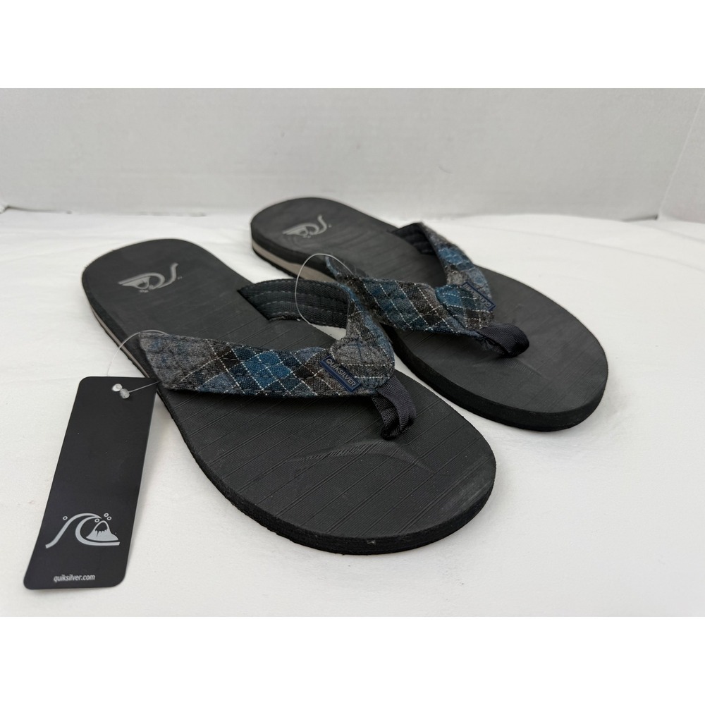 Quiksilver Carver Textile Mens Flip Flops Argyle Plaid Blue Grey Size 11
